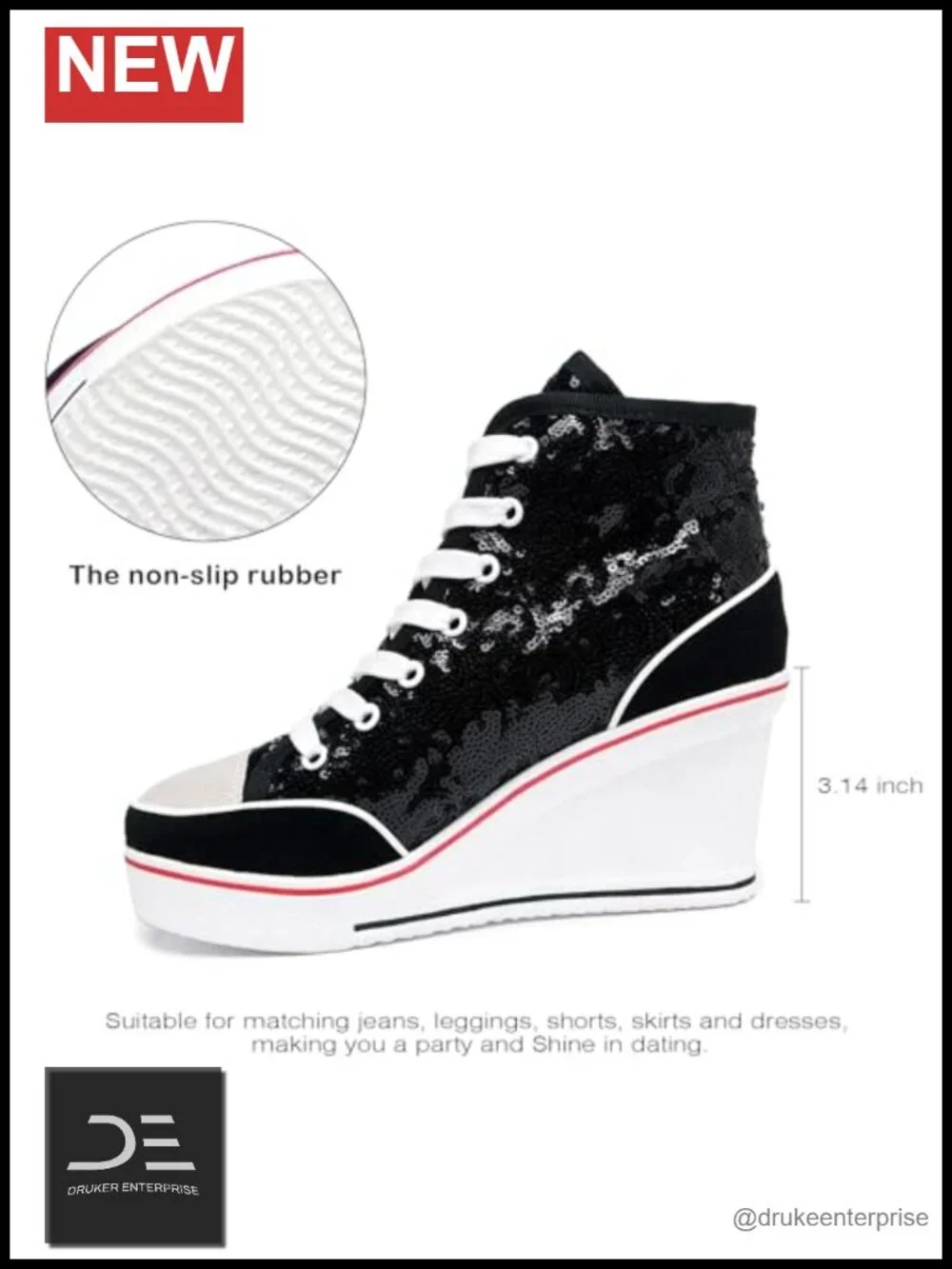 Sequin Glitter Platform Wedge Sneakers High Top Lace Up Sparkly Shoe